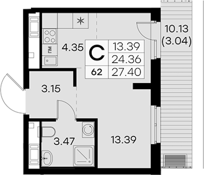 Квартира студия 27.4 м², 8/8 эт., ЖК «Glorax City Балтийская»